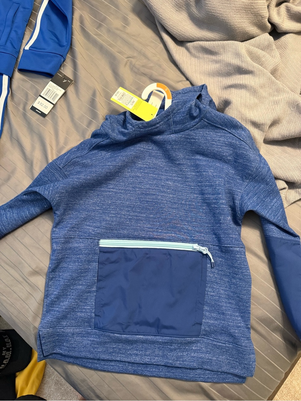 Boys Blue Pullover Hoodie Sweater with Front Zip Pocket